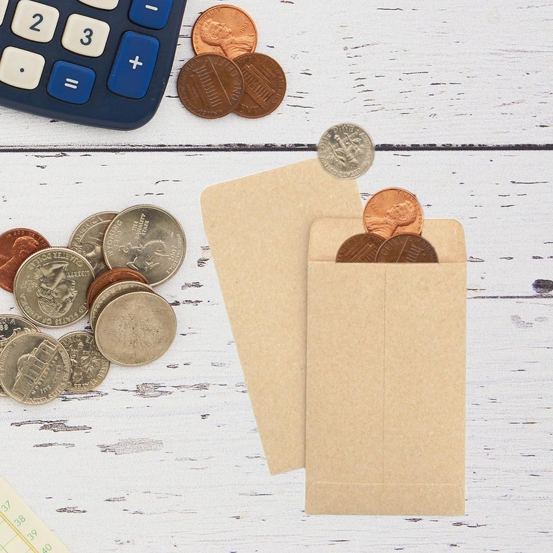 Officeva Budgenix #1 500 Pcs Small Coin Envelopes 2.25" x 3.5" with Gummed Flap, Brown Kraft Mini Envelopes for Storing Seeds, Keys, Stamps, Tips and Small Items - Image 5